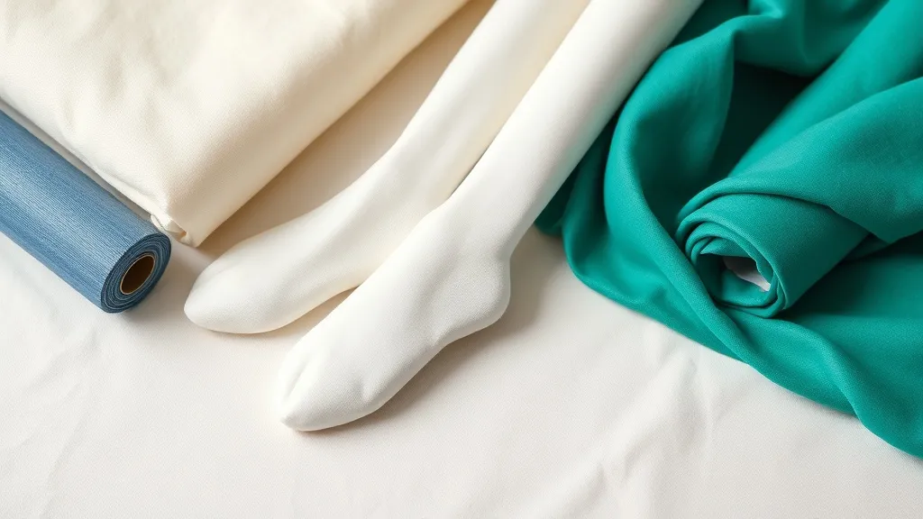 Rolos de meia de seda em várias cores e espessuras sobre bancada de ateliê ao lado de tiaras de bebê