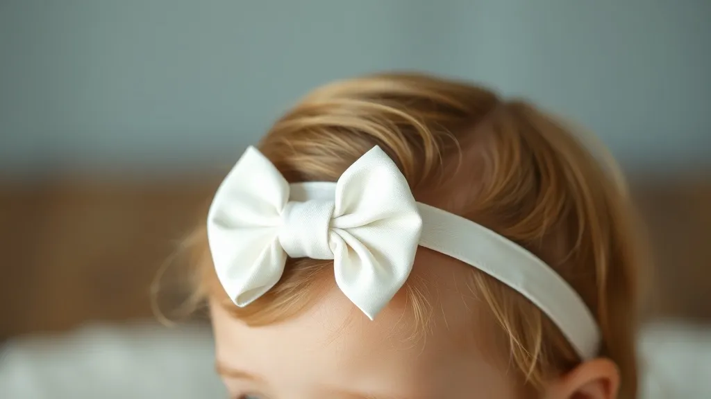 Laço de bebê em faixa de elástico nylon delicado sobre superfície de madeira clara