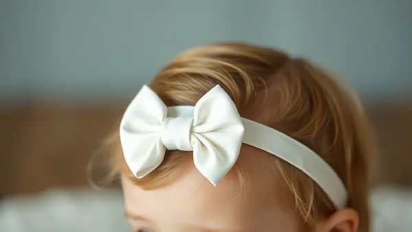 Laço de bebê em faixa de elástico nylon delicado sobre superfície de madeira clara