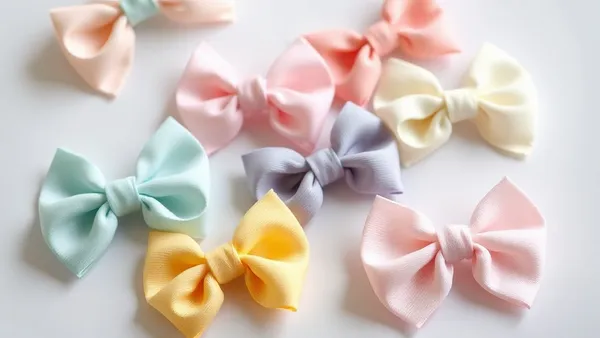 Coleção de laços de bebê artesanais em tons pastel organizados por ocasião