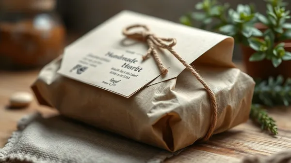 Kit de laços de bebê artesanais organizados em embalagem craft com tag personalizada de ateliê