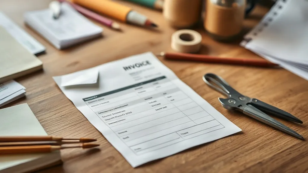 Bloco de notas, calculadora e caneta sobre bancada de ateliê ao lado de laços de bebê prontos