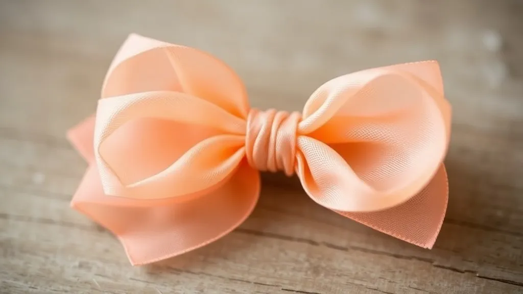 Laço de organza para bebê feito à mão sobre bancada de artesanato