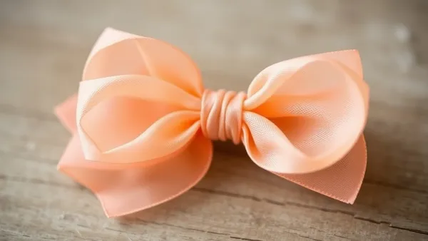 Laço de organza para bebê feito à mão sobre bancada de artesanato