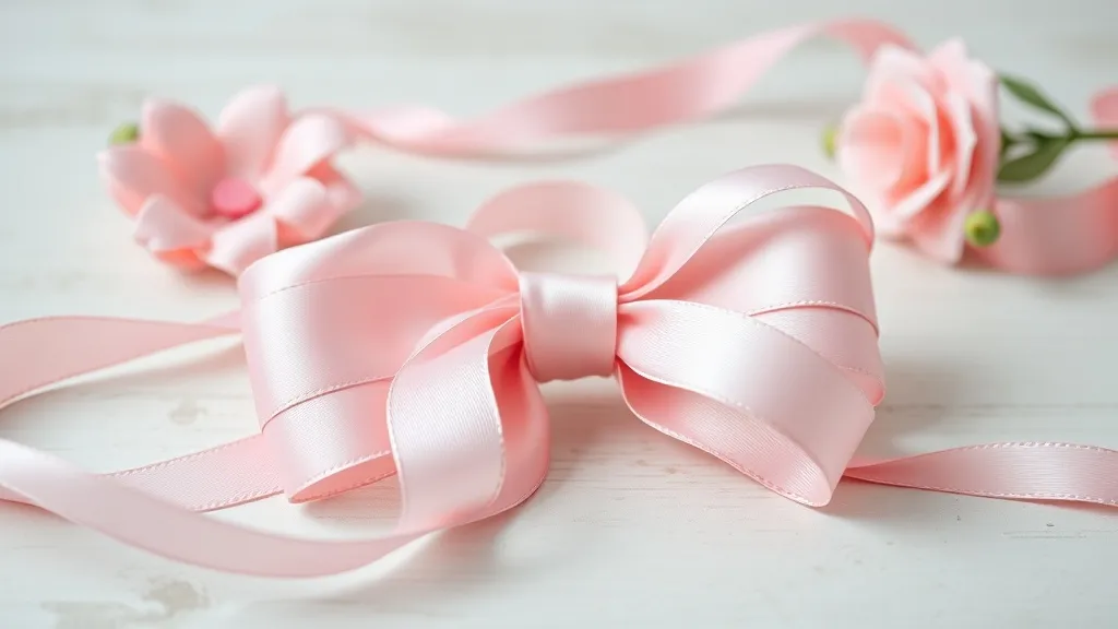 Pétalas de fita de cetim em tons pastel montadas em formato de flor sobre bancada de artesanato