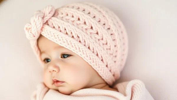 Turbante de malha franzido em tons pastel sobre cabeça de bebê recém-nascida